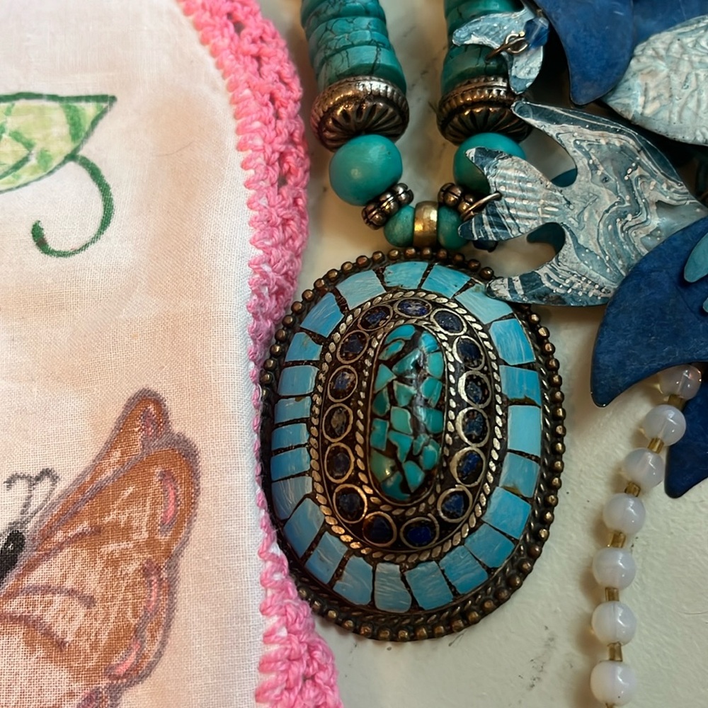 Turquoise And Brass Necklace